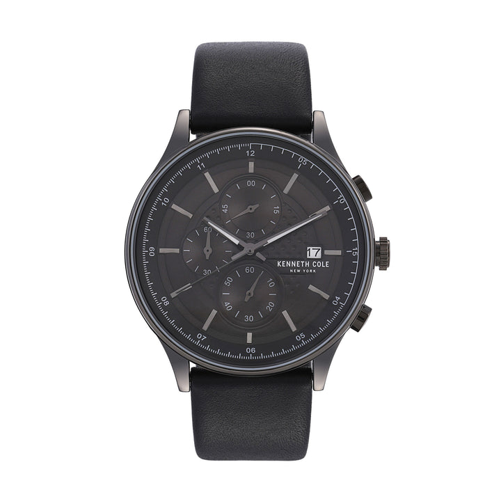 Kenneth Cole Quartz Chronograph Black Dial Leather Strap Watch for Men-NCKC15101002MN