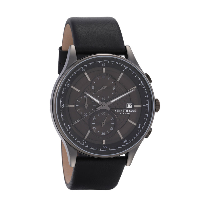 Kenneth Cole Quartz Chronograph Black Dial Leather Strap Watch for Men-NCKC15101002MN