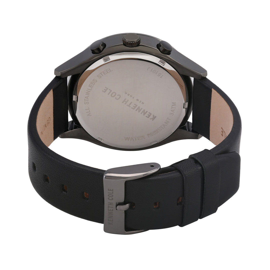 Kenneth Cole Quartz Chronograph Black Dial Leather Strap Watch for Men-NCKC15101002MN