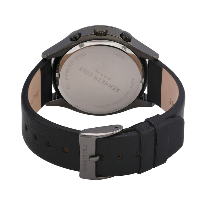 Kenneth Cole Quartz Chronograph Black Dial Leather Strap Watch for Men-NCKC15101002MN