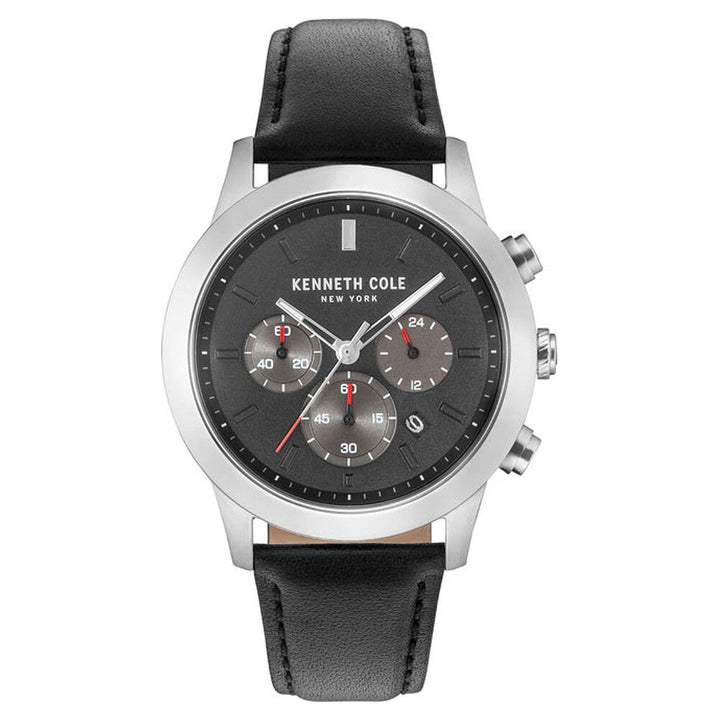 Kenneth Cole Quartz Multifunction Black Dial Leather Strap Watch for Men-NCKC15102001MN