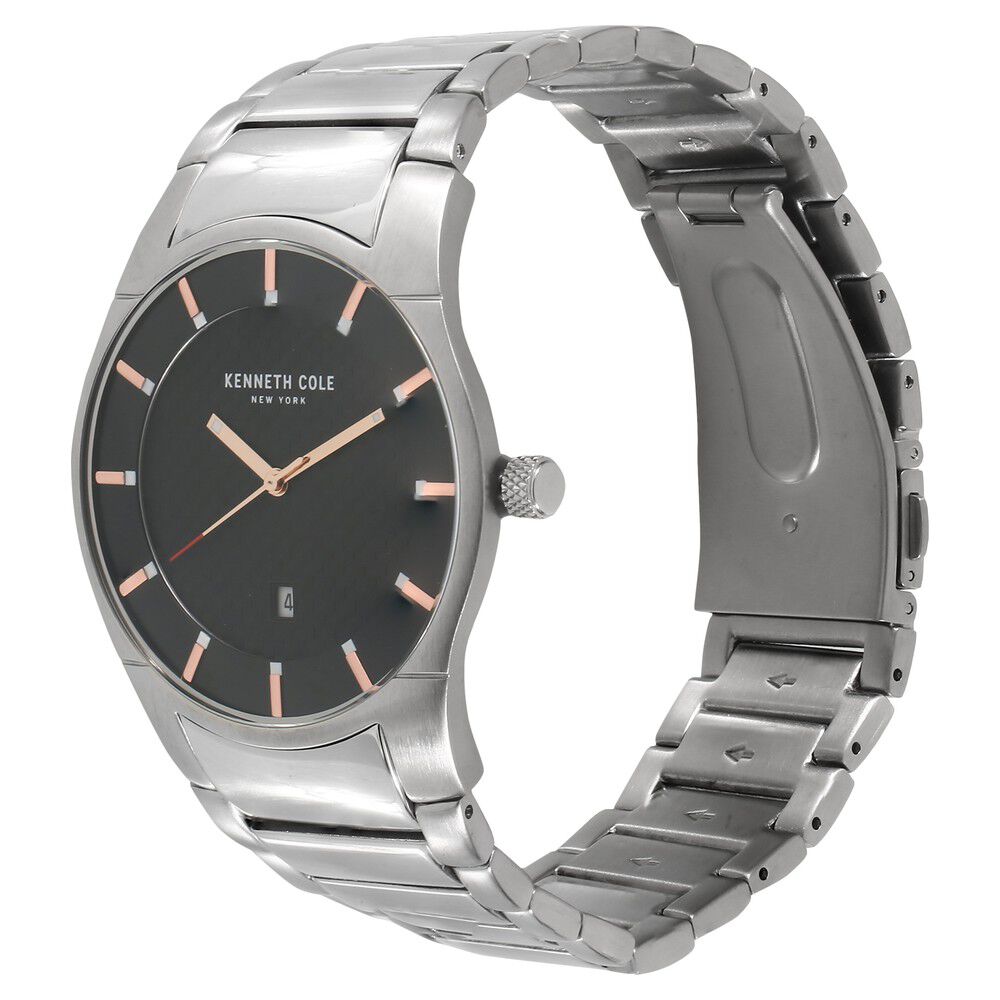 Kenneth Cole Quartz Analog with Date Black Dial Metal Strap Watch for Men-NCKC15103001MN