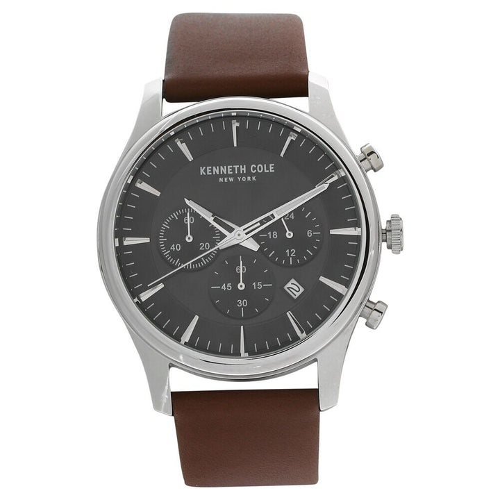Kenneth Cole Quartz Multifunction Black Dial Leather Strap Watch for Men-NCKC15106002MN