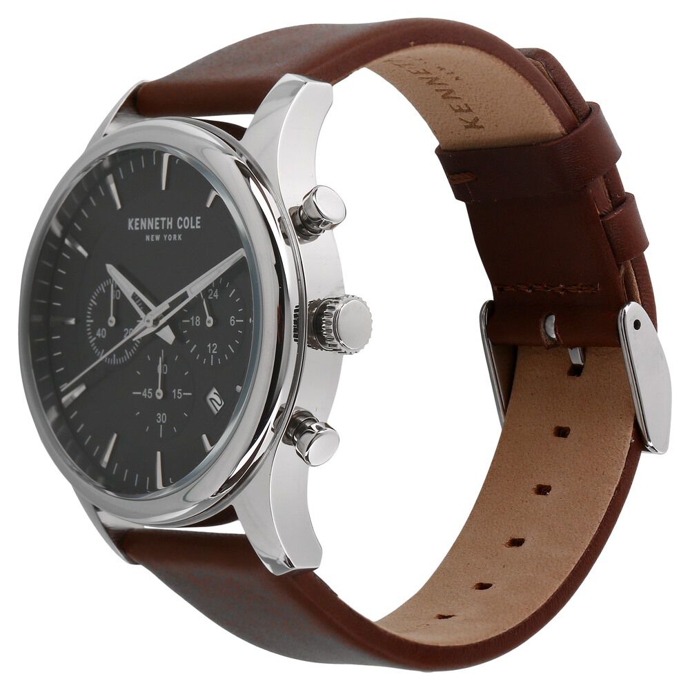 Kenneth Cole Quartz Multifunction Black Dial Leather Strap Watch for Men-NCKC15106002MN