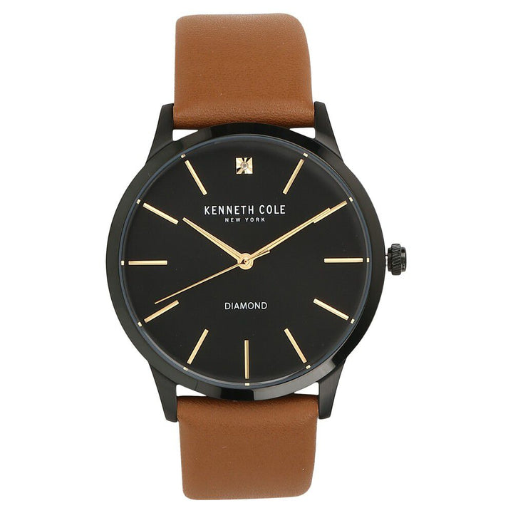 Kenneth Cole Quartz Analog Black Dial Leather Strap Watch for Men-KC15111012MN