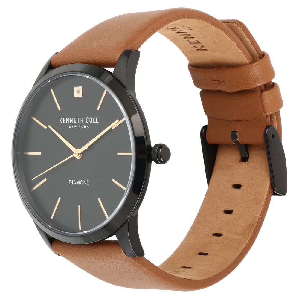 Kenneth Cole Quartz Analog Black Dial Leather Strap Watch for Men-KC15111012MN