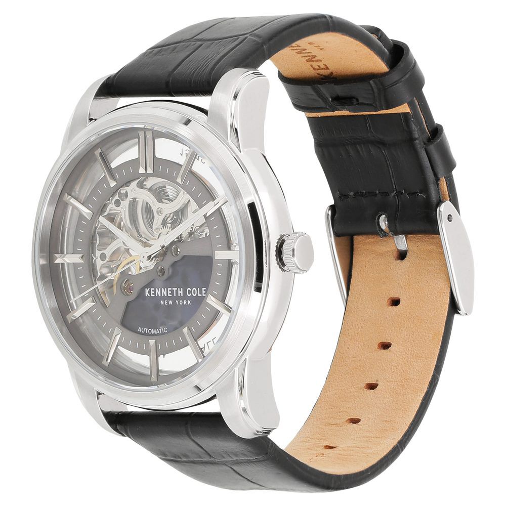 Kenneth Cole Automatic Grey Dial Leather Strap Watch for Men-NCKC15116001MN