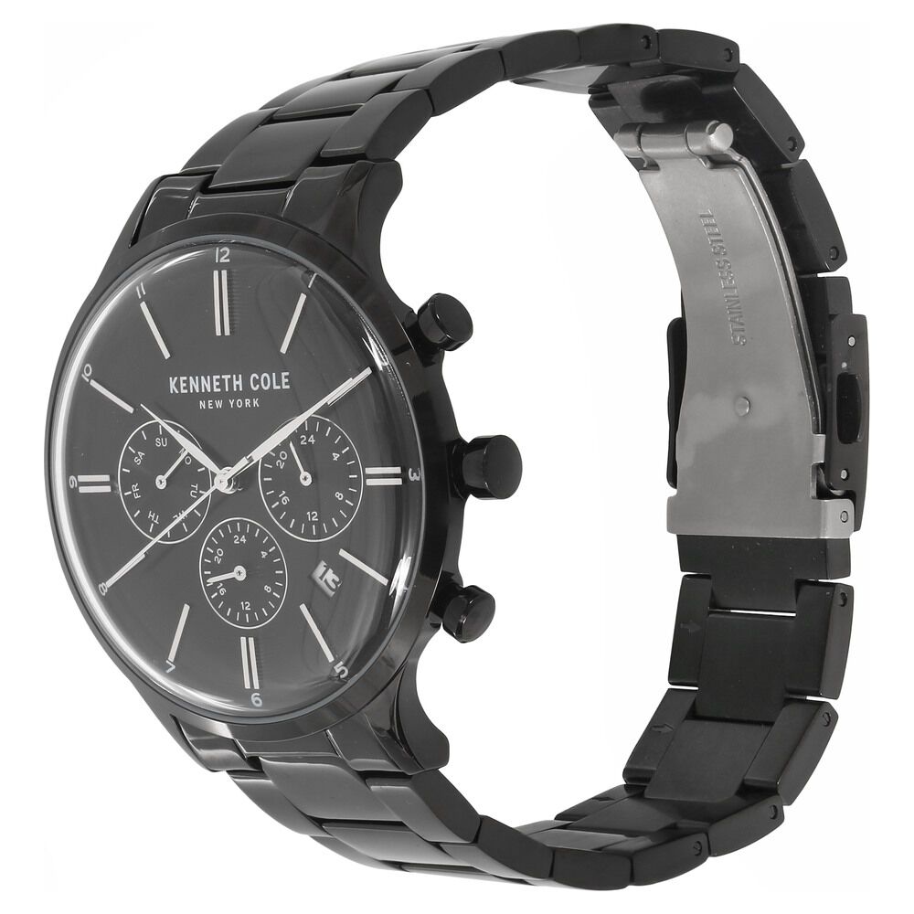 Kenneth Cole Quartz Multifunction Black Dial Metal Strap Watch for Men-NCKC15177003MN