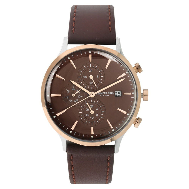 Kenneth Cole Quartz Multifunction Brown Dial Leather Strap Watch for Men-NCKC15181005MN