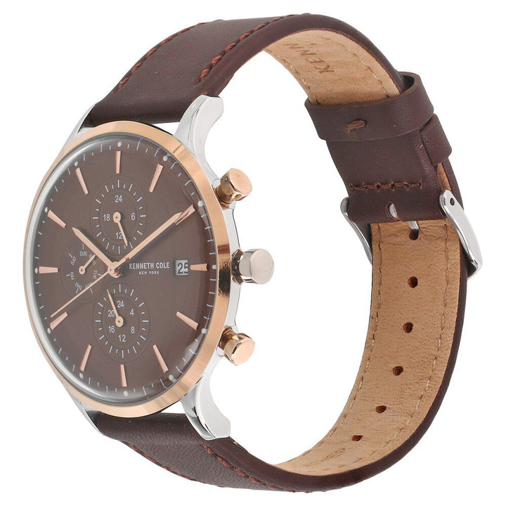 Kenneth Cole Quartz Multifunction Brown Dial Leather Strap Watch for Men-NCKC15181005MN