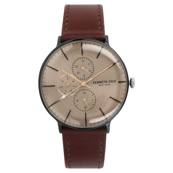 Kenneth Cole Quartz Multifunction Brown Dial Leather Strap Watch for Men-NCKC15189002MN