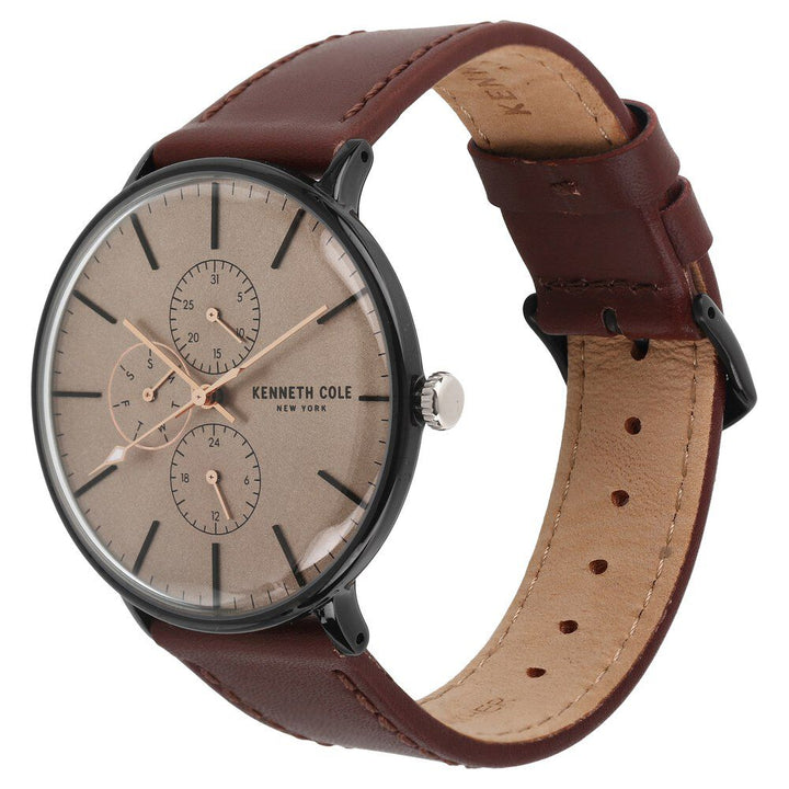 Kenneth Cole Quartz Multifunction Brown Dial Leather Strap Watch for Men-NCKC15189002MN
