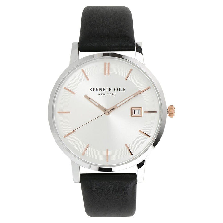 Kenneth Cole Quartz Analog with Date Grey Dial Leather Strap Watch for Men-KC15202001MN
