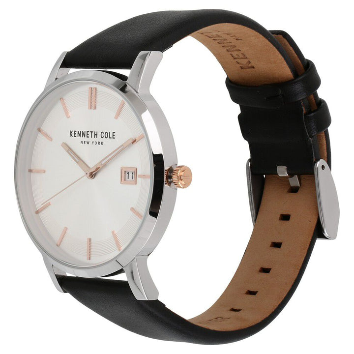 Kenneth Cole Quartz Analog with Date Grey Dial Leather Strap Watch for Men-KC15202001MN