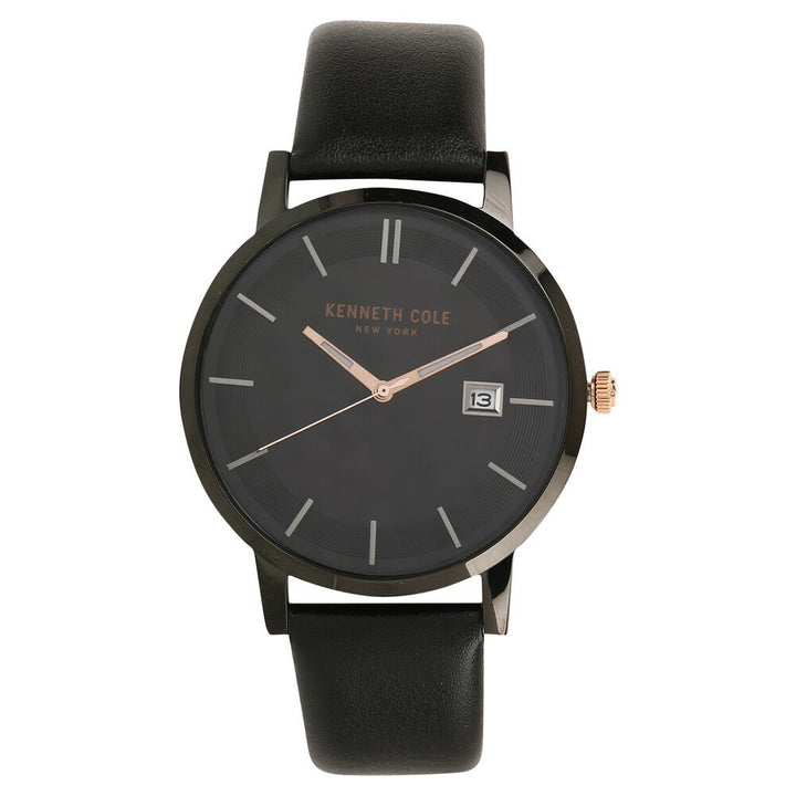 Kenneth Cole Quartz Analog with Date Black Dial Leather Strap Watch for Men-KC15202004MN