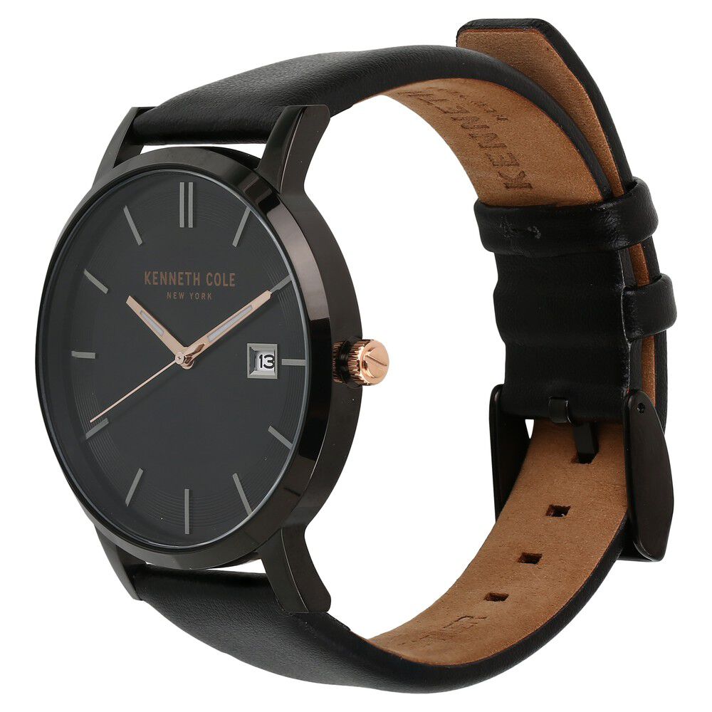 Kenneth Cole Quartz Analog with Date Black Dial Leather Strap Watch for Men-KC15202004MN