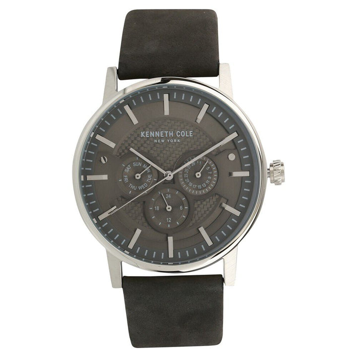 Kenneth Cole Quartz Multifunction Grey Dial Leather Strap Watch for Men-NCKC15203002MN