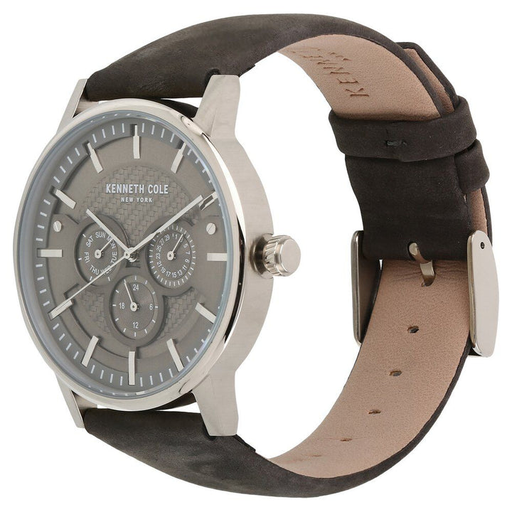 Kenneth Cole Quartz Multifunction Grey Dial Leather Strap Watch for Men-NCKC15203002MN