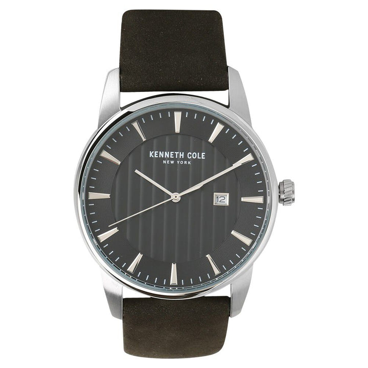 Kenneth Cole Quartz Analog with Date Black Dial Leather Strap Watch for Men-KC15204002MN
