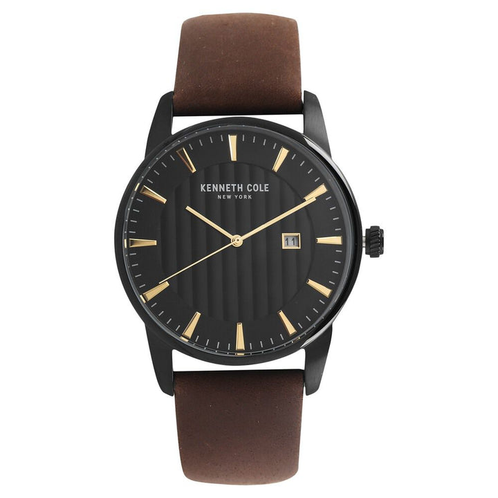 Kenneth Cole Quartz Analog with Date Black Dial Leather Strap Watch for Men-KC15204003MN