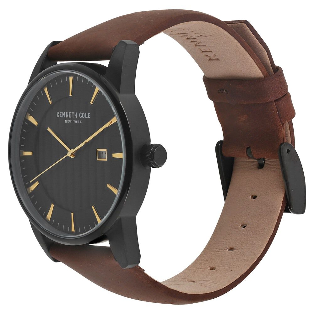 Kenneth Cole Quartz Analog with Date Black Dial Leather Strap Watch for Men-KC15204003MN