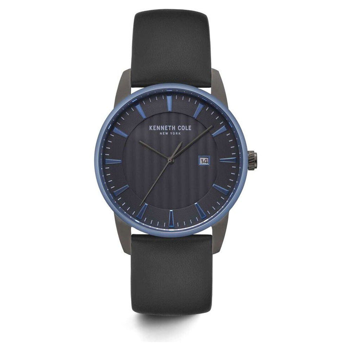 Kenneth Cole Quartz Analog with Date Grey Dial Leather Strap Watch for Men-NCKC15204004MN