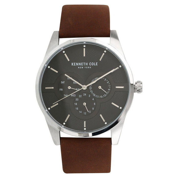 Kenneth Cole Quartz Multifunction Black Dial Leather Strap Watch for Men-NCKC15205001MN