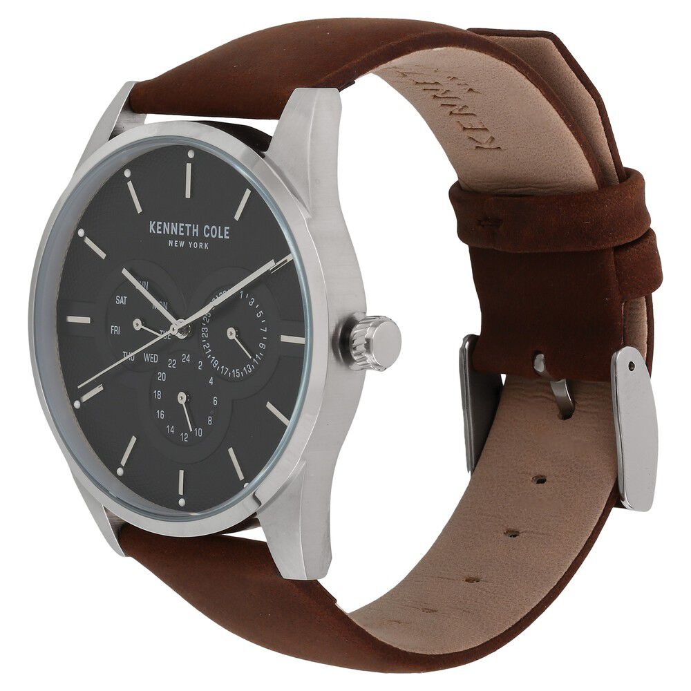 Kenneth Cole Quartz Multifunction Black Dial Leather Strap Watch for Men-NCKC15205001MN