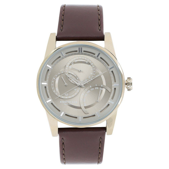 Kenneth Cole Quartz Multifunction Grey Dial Leather Strap Watch for Men NDKC50119001MN