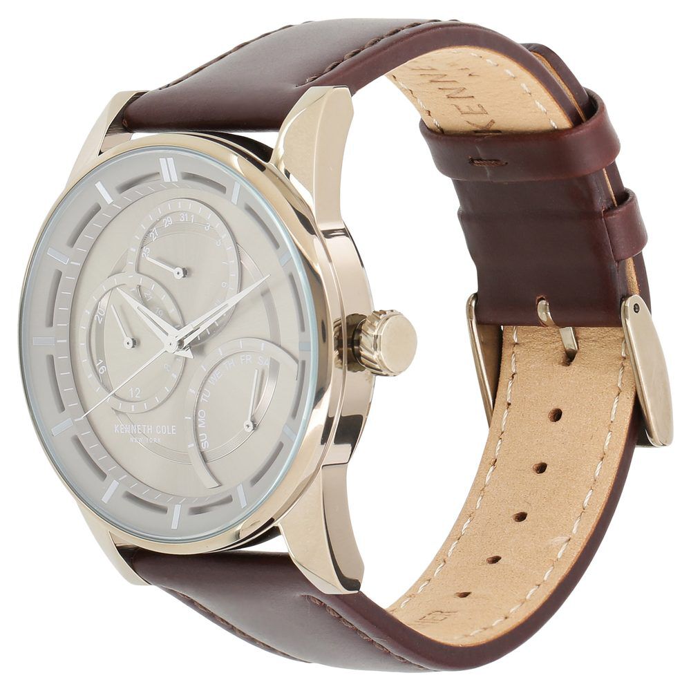 Kenneth Cole Quartz Multifunction Grey Dial Leather Strap Watch for Men NDKC50119001MN