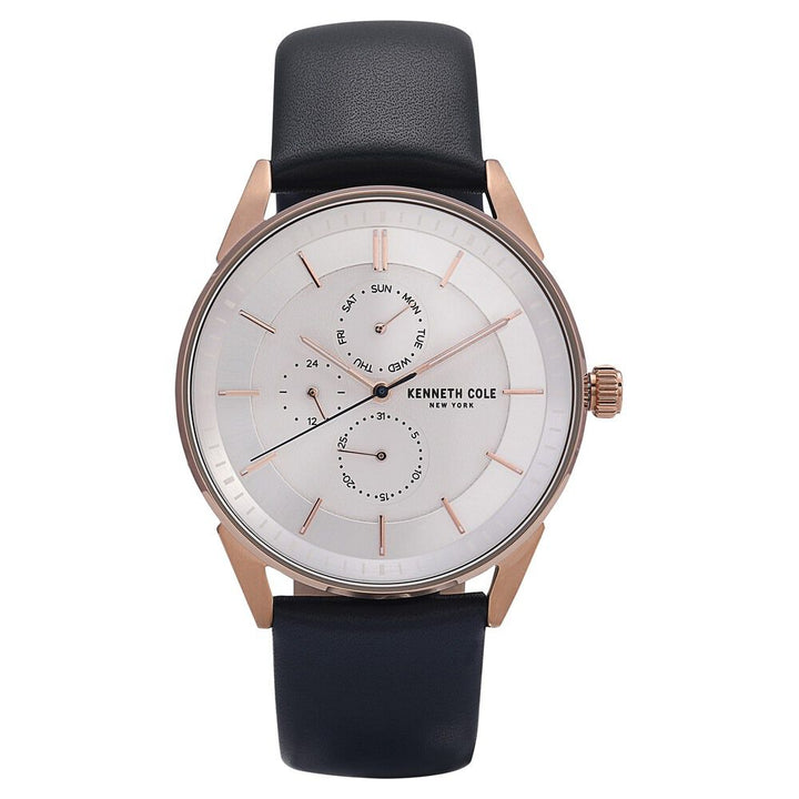Kenneth Cole Quartz Multifunction Silver Dial Leather Strap Watch for Men-NCKC50191001MN