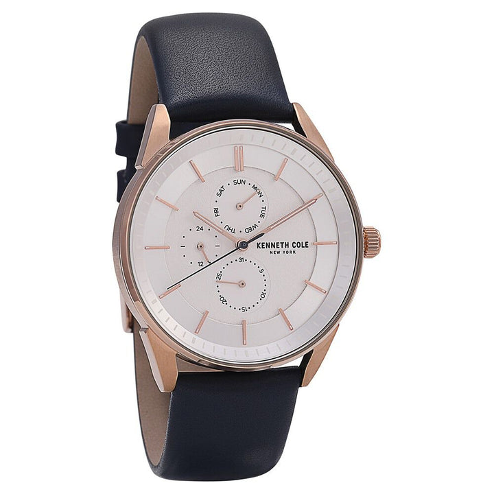 Kenneth Cole Quartz Multifunction Silver Dial Leather Strap Watch for Men-NCKC50191001MN