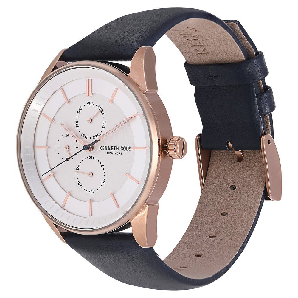 Kenneth Cole Quartz Multifunction Silver Dial Leather Strap Watch for Men-NCKC50191001MN