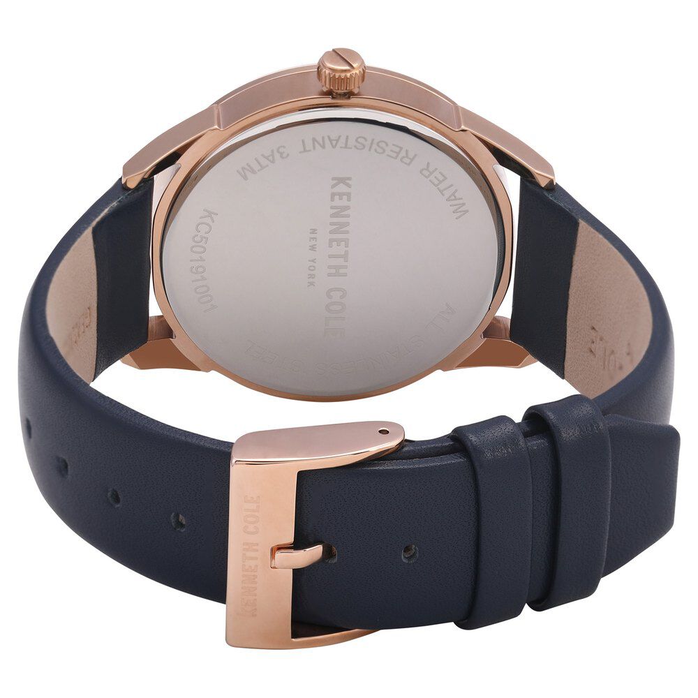 Kenneth Cole Quartz Multifunction Silver Dial Leather Strap Watch for Men-NCKC50191001MN