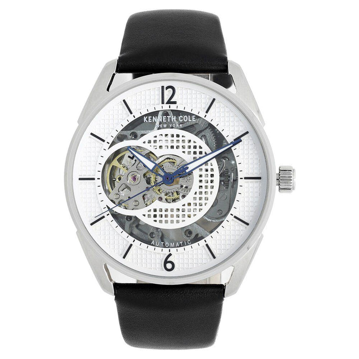 Kenneth Cole Automatic Silver Dial Leather Strap Watch for Men-NCKC50205001MN