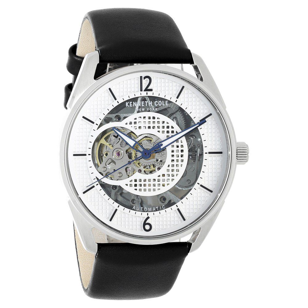 Kenneth Cole Automatic Silver Dial Leather Strap Watch for Men-NCKC50205001MN