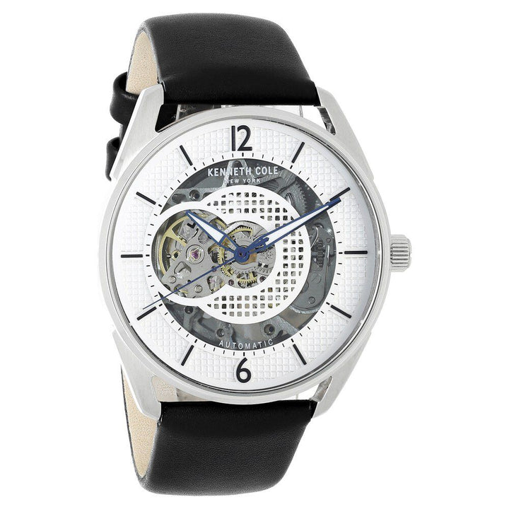 Kenneth Cole Automatic Silver Dial Leather Strap Watch for Men-NCKC50205001MN