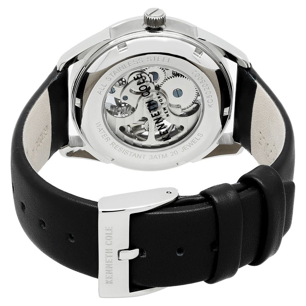 Kenneth Cole Automatic Silver Dial Leather Strap Watch for Men-NCKC50205001MN
