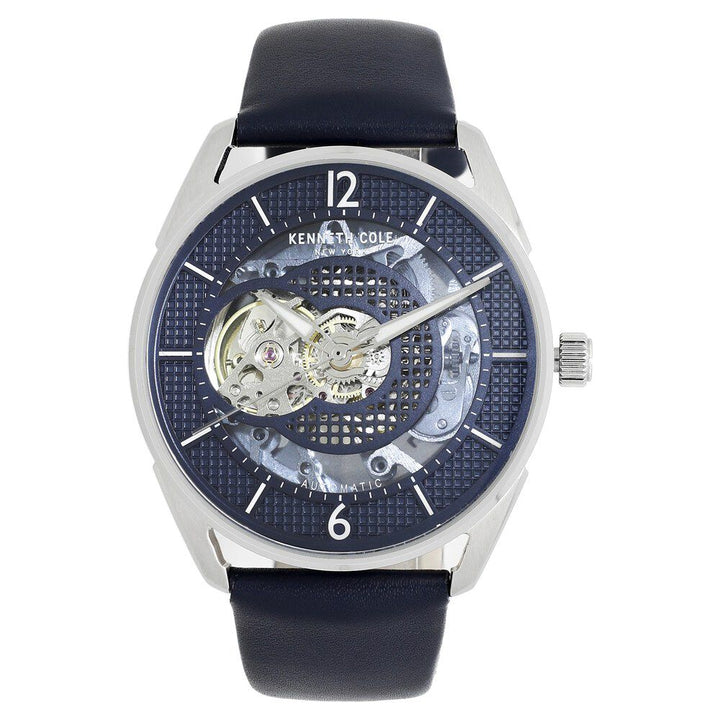 Kenneth Cole Automatic Blue Dial Leather Strap Watch for Men-NCKC50205002MN