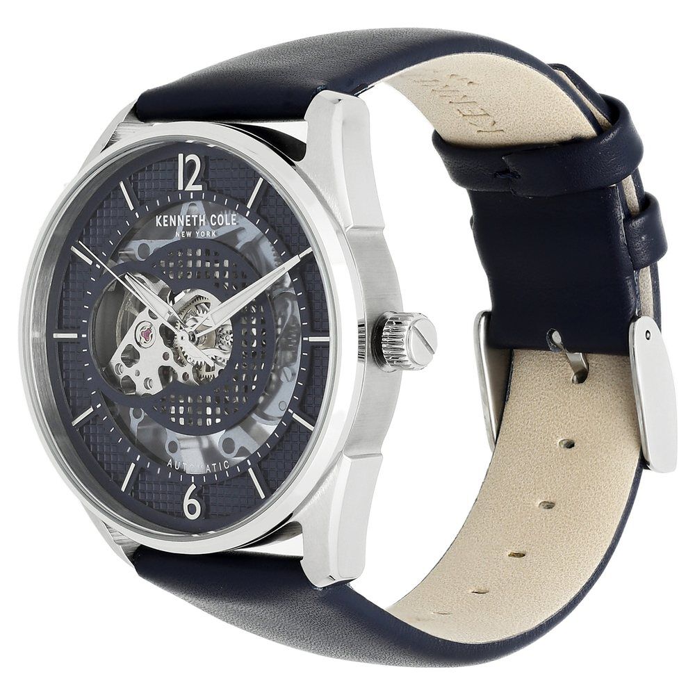 Kenneth Cole Automatic Blue Dial Leather Strap Watch for Men-NCKC50205002MN