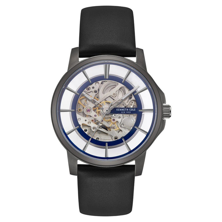 Kenneth Cole Automatic Blue Dial Leather Strap Watch for Men-NCKC50227002MN