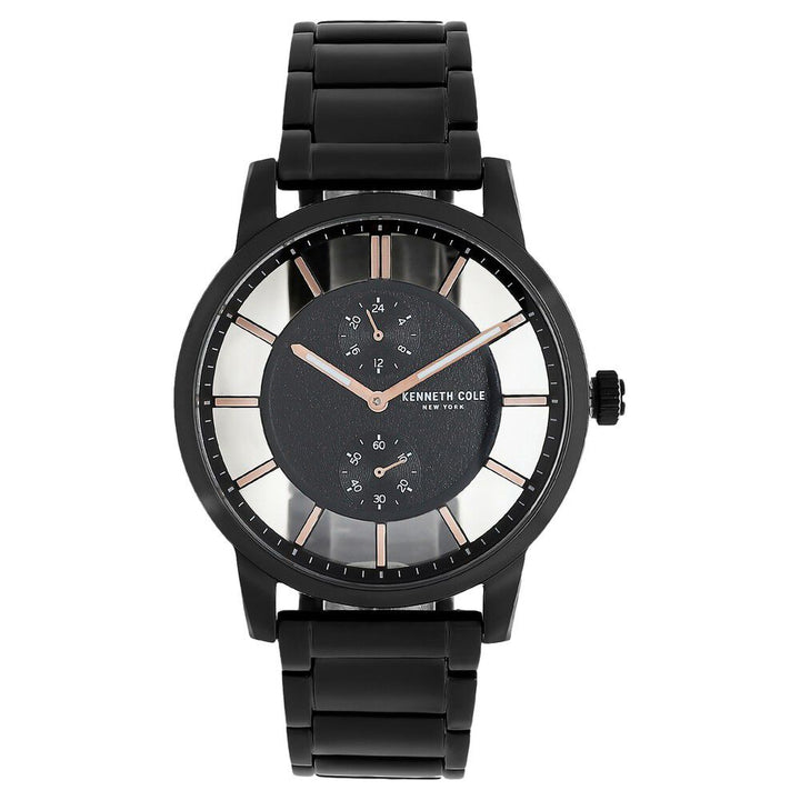 Kenneth Cole Quartz Multifunction Black Dial Stainless Steel Strap Watch for Men-NCKC50570001MN
