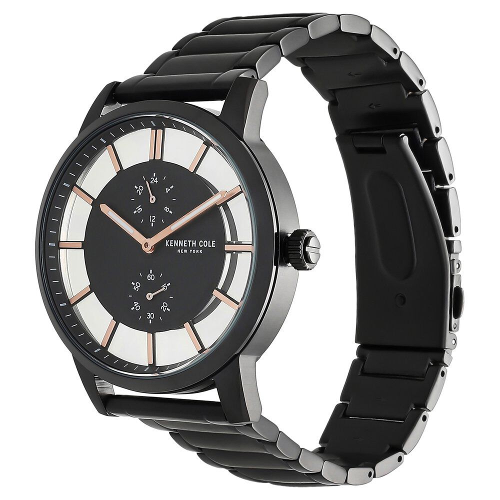Kenneth Cole Quartz Multifunction Black Dial Stainless Steel Strap Watch for Men-NCKC50570001MN