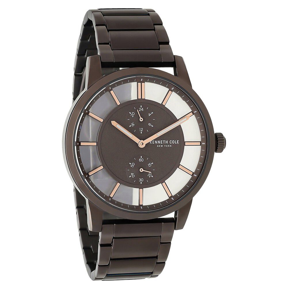 Kenneth Cole Quartz Multifunction Brown Dial Stainless Steel Strap Watch For Men
