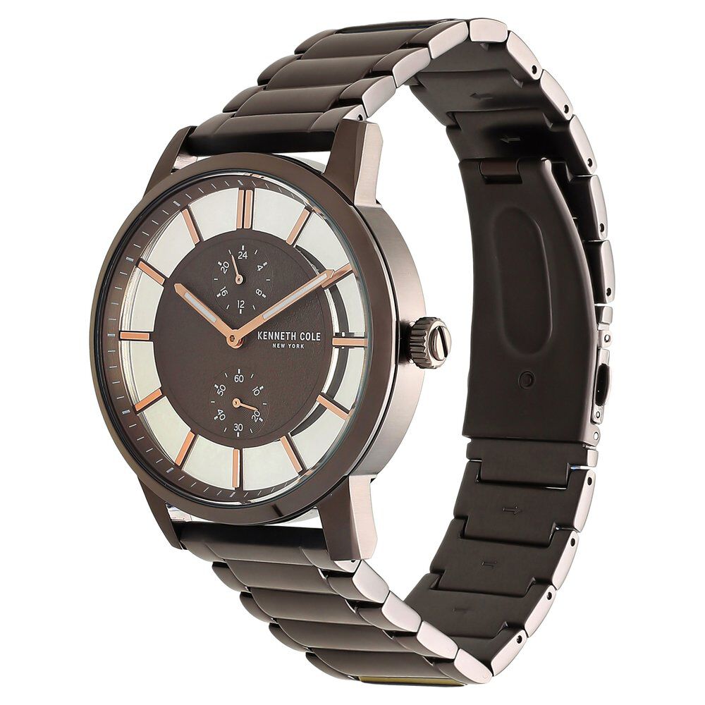 Kenneth Cole Quartz Multifunction Brown Dial Stainless Steel Strap Watch For Men