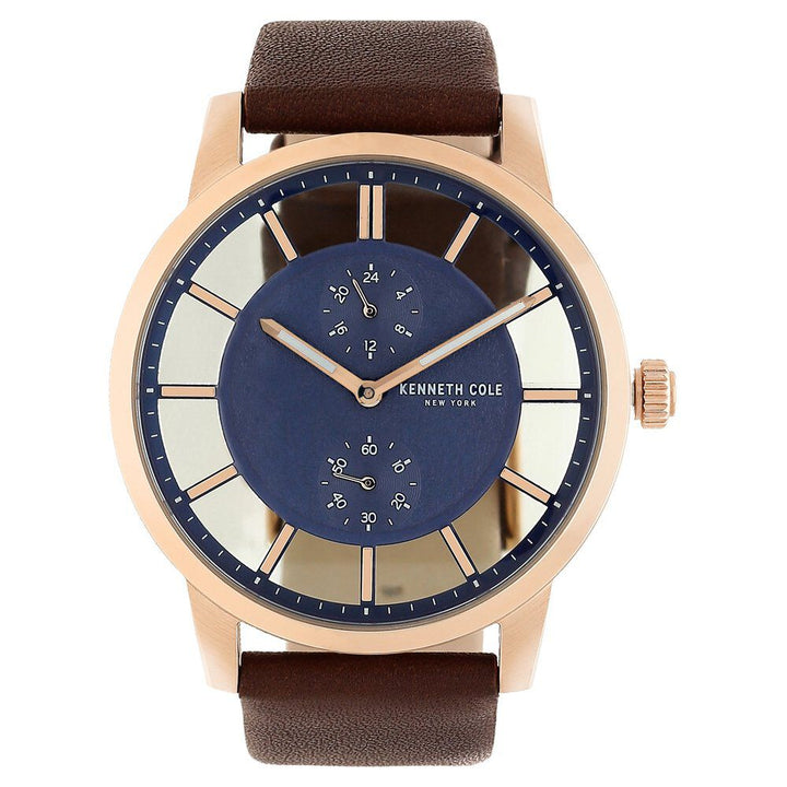 Kenneth Cole Quartz Multifunction Blue Dial Leather Strap Watch for Men-NCKC50570006MN