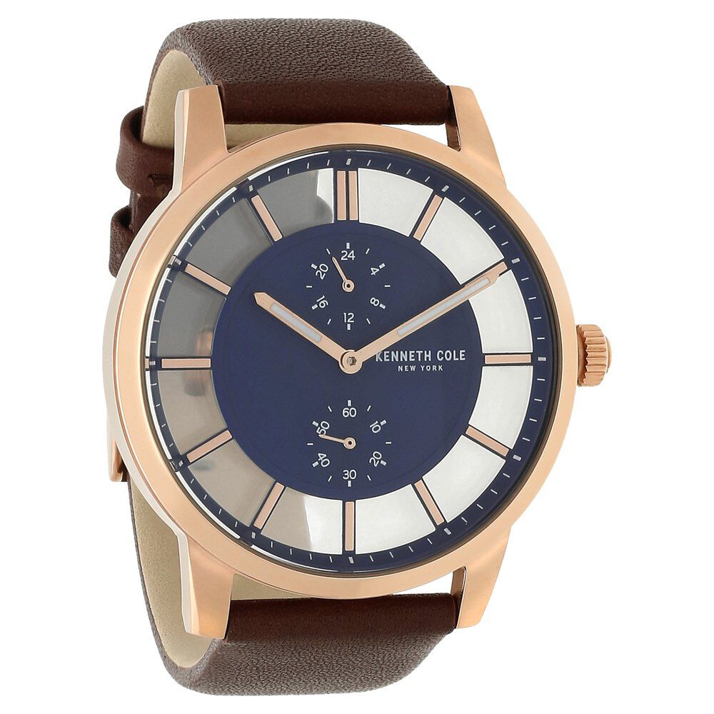 Kenneth Cole Quartz Multifunction Blue Dial Leather Strap Watch for Men-NCKC50570006MN