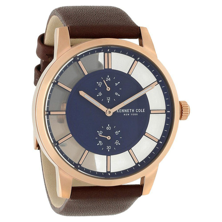Kenneth Cole Quartz Multifunction Blue Dial Leather Strap Watch for Men-NCKC50570006MN