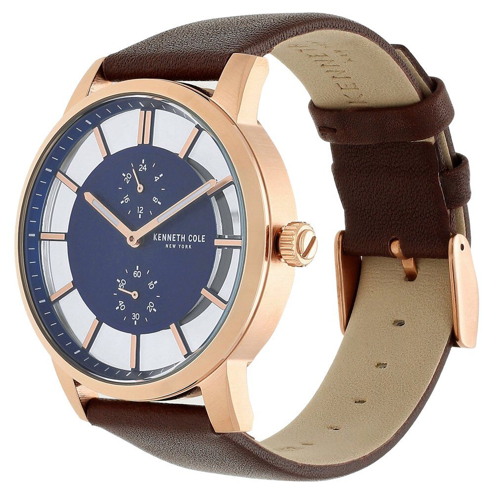 Kenneth Cole Quartz Multifunction Blue Dial Leather Strap Watch for Men-NCKC50570006MN