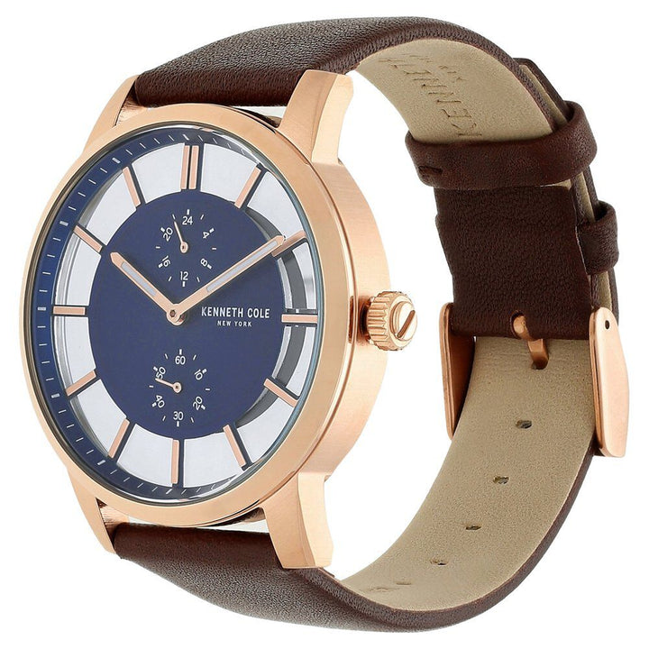 Kenneth Cole Quartz Multifunction Blue Dial Leather Strap Watch for Men-NCKC50570006MN